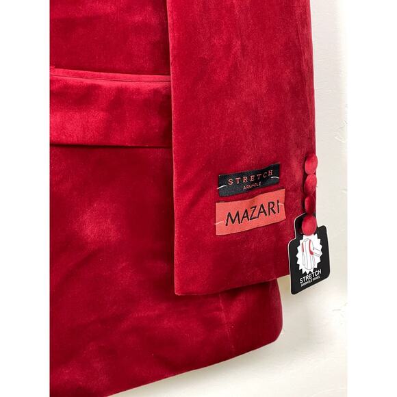 Mazari Men's Red Modern Fit Party S/C Fashion Velvet Sport Coat 1010 - 4XL - Picture 2 of 6
